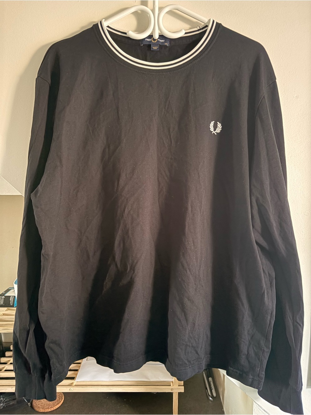 Fred Perry Black Long-Sleeve Tee with White Laurel Detail